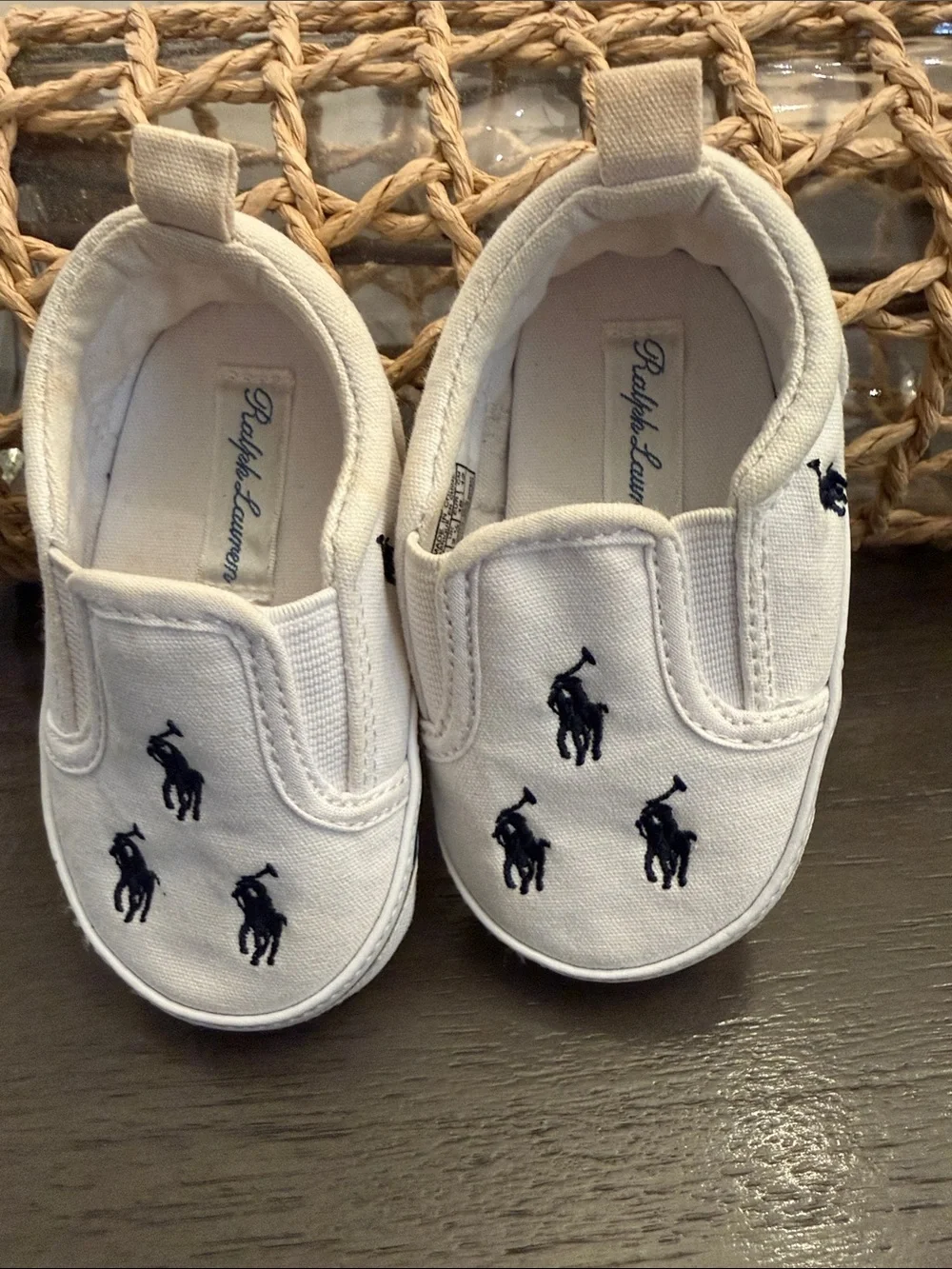 Ralph Lauren Baby Boys White Canvas Bal Harbour Repeat Slip On Sneakers 3 months